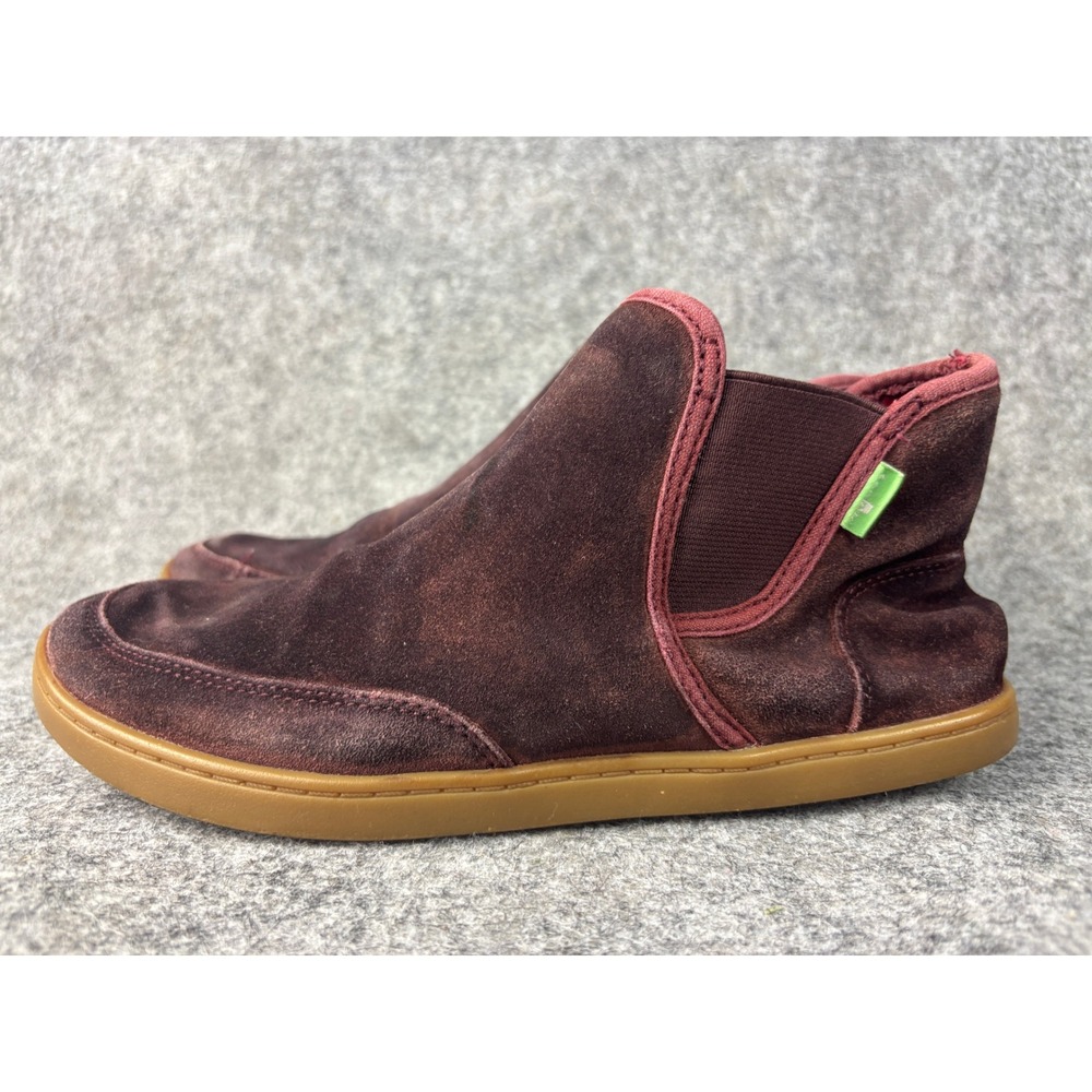 Sanuk Suede Ankle Boots Womens 8 Burgundy Slip On Chelsea Booties FB1119F